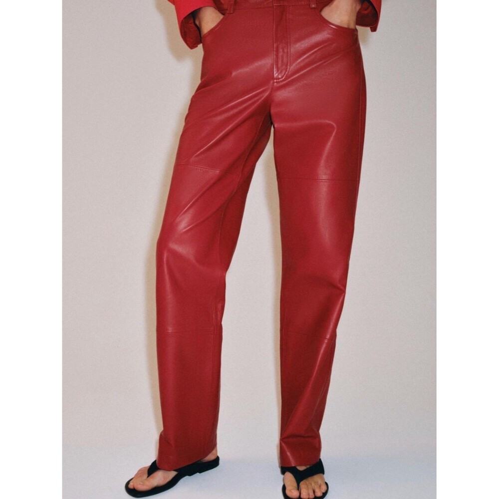 Zara Deep Red Faux Leather Pants